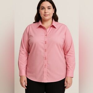 Gold Label Investments Pink Non-Iron Button Down Shirt 24W‎ Cotton Classic Fit
